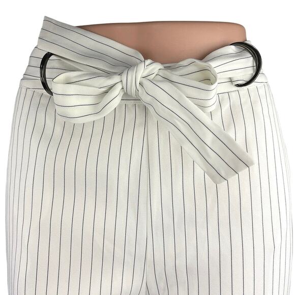 Lucy Paris White Black Striped High Rise Belted Straight Cropped Trouser Pants M - Picture 4 of 6